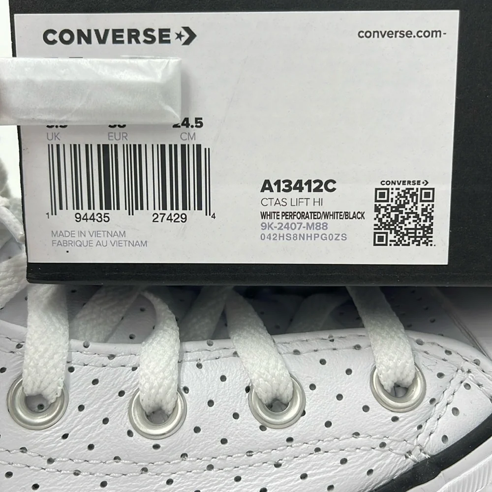 Converse WMNS A13412C CTAS LIFT HI WHITE PERFORATED/WHITE/BLACK Platforms Sneakr